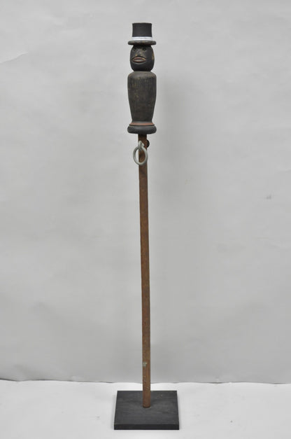 Vintage Carved Wood Figural Lawn Jockey Gentleman in Top Hat Horse Hitch Stand