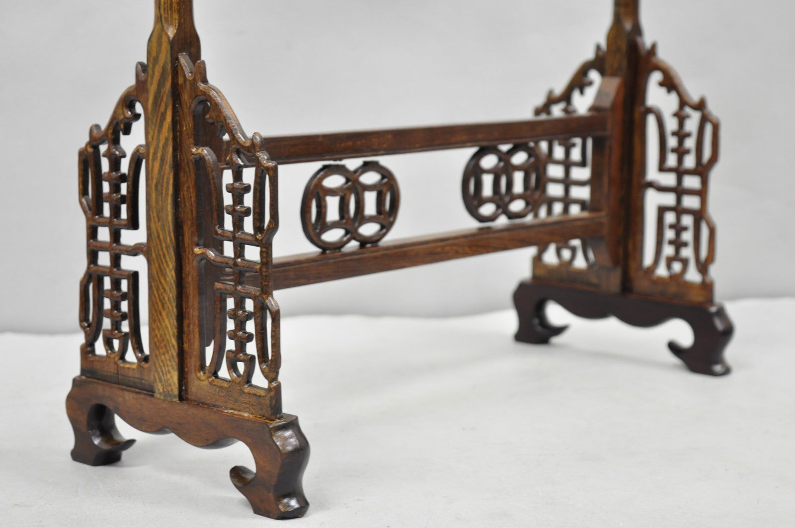 Chinese Carved Dragon Calligraphy Brush Pen Holder Rosewood Stand - a Pair