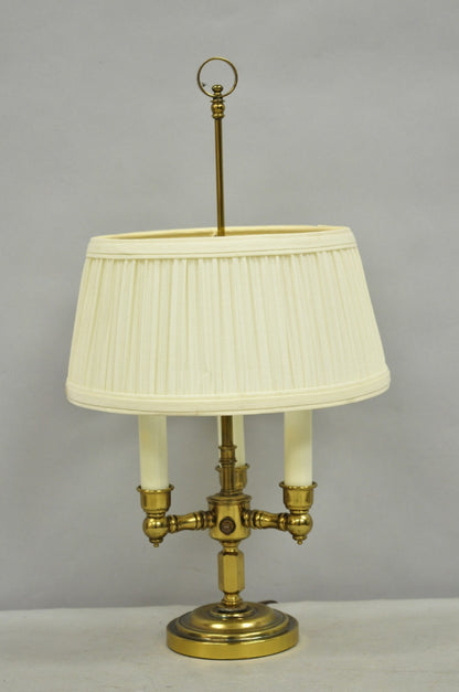 Vintage French Country Style Small Brass Candelabra Bouillotte Desk Lamp w Shade