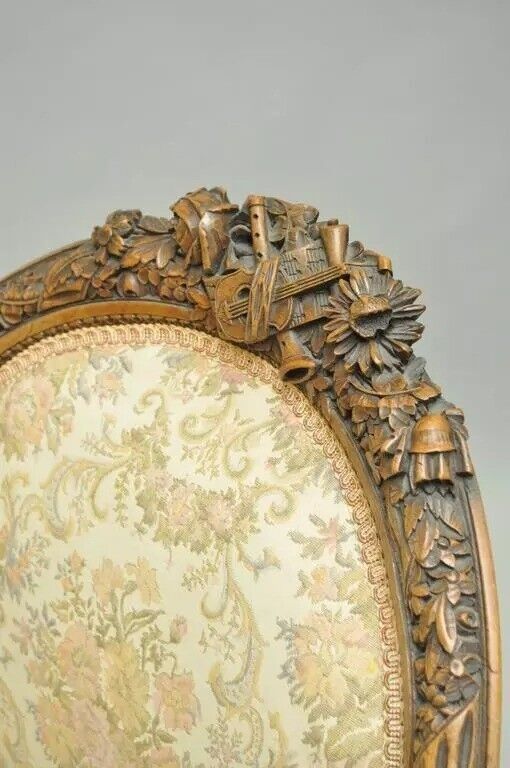 French Victorian Louis XVI Style Finely Carved Walnut  Musical Instrument Chair