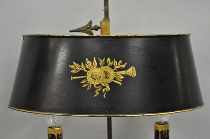 Antique French Empire Black & Gold Tole Metal Urn Bouillotte Table Lamp w Shade