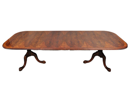 Chippendale Style Flame Mahogany Ball and Claw Dining Room Table w/ 2 Leaves