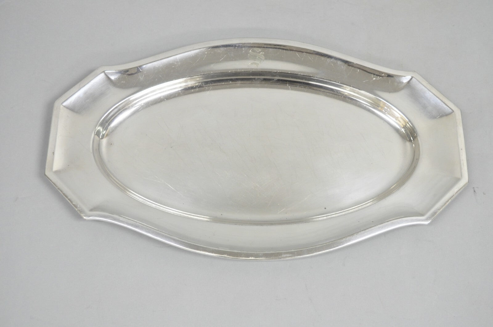 Antique English Edwardian Silver Plated 21" Serving Platter Tray w/ "S" Monogram