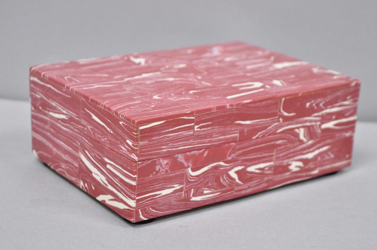 Modern Lava Marble Inlay Pink Coral Covered Jewelry Trinket Box by Current Home