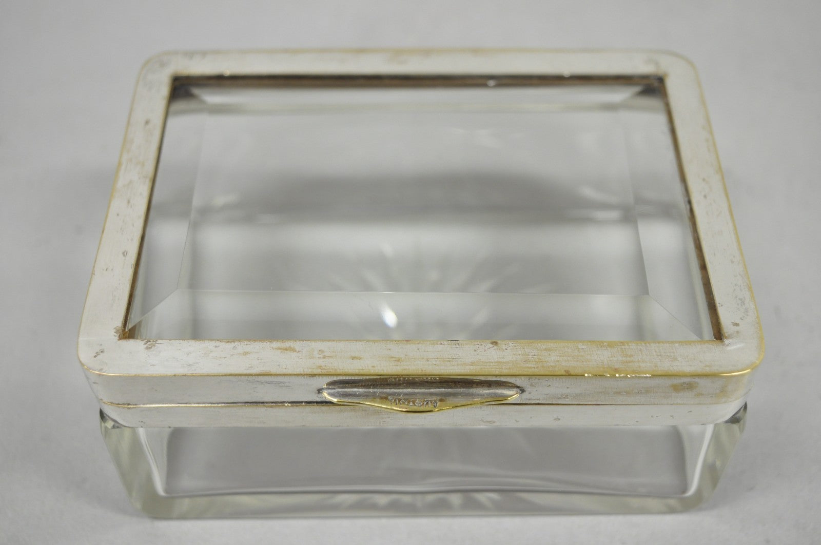 Art Deco Austrian Silver Plated Cut Glass Casket Trinket Box Set w/ Tray - 3 Pcs