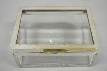 Art Deco Austrian Silver Plated Cut Glass Casket Trinket Box Set w/ Tray - 3 Pcs
