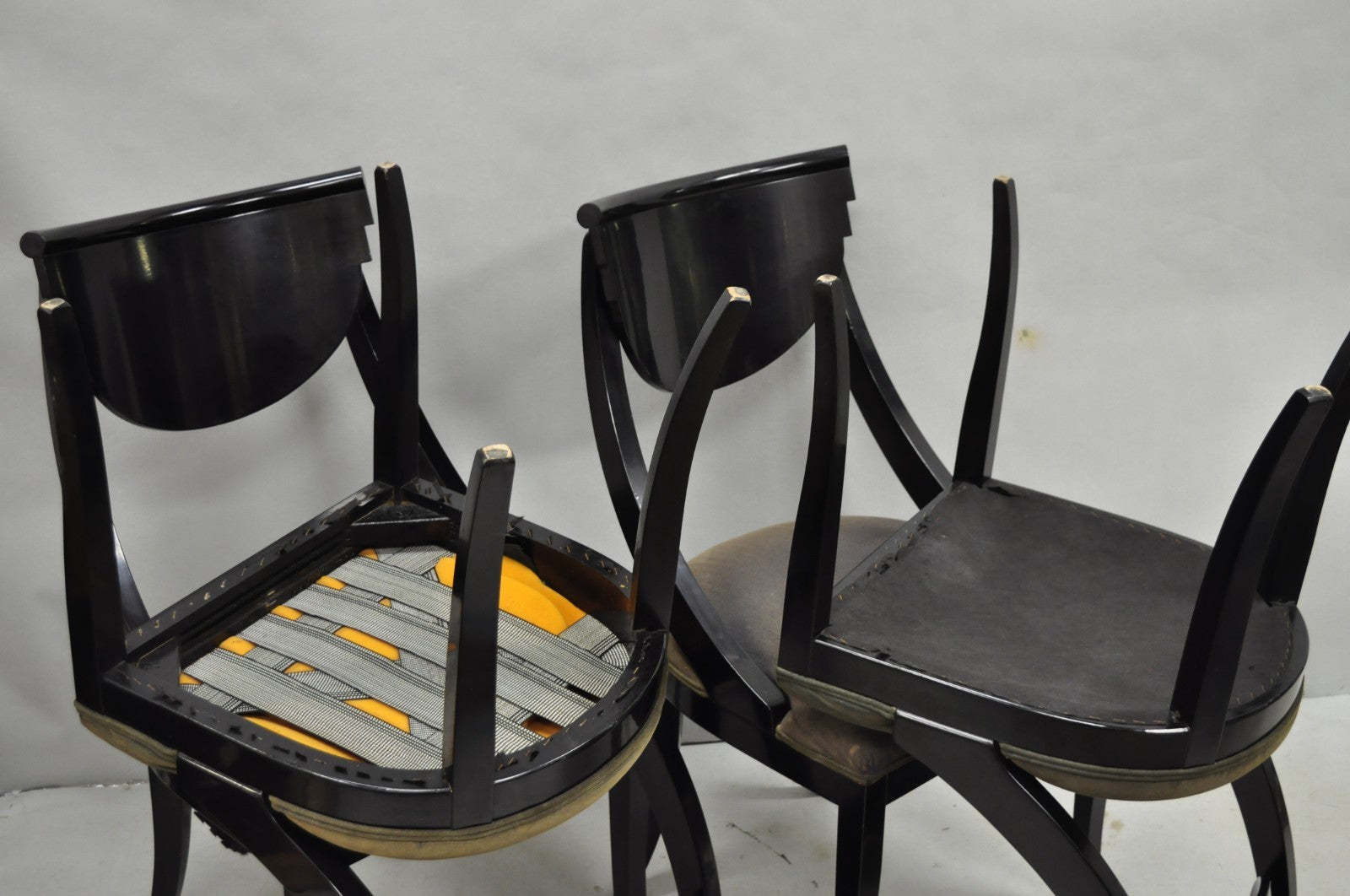 Pietro Constantini Italian Regency Black Lacquer Klismos Dining Chairs Set of 4