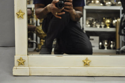 Antique Italian Neoclassical White Distress Painted Gold Gilt 72" Trumeau Mirror