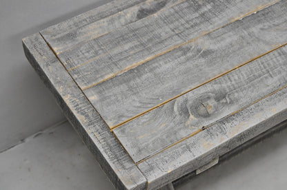 Primitive Rustic 72" Long Wooden Distressed Gray Wash Criss Cross Trestle Bench