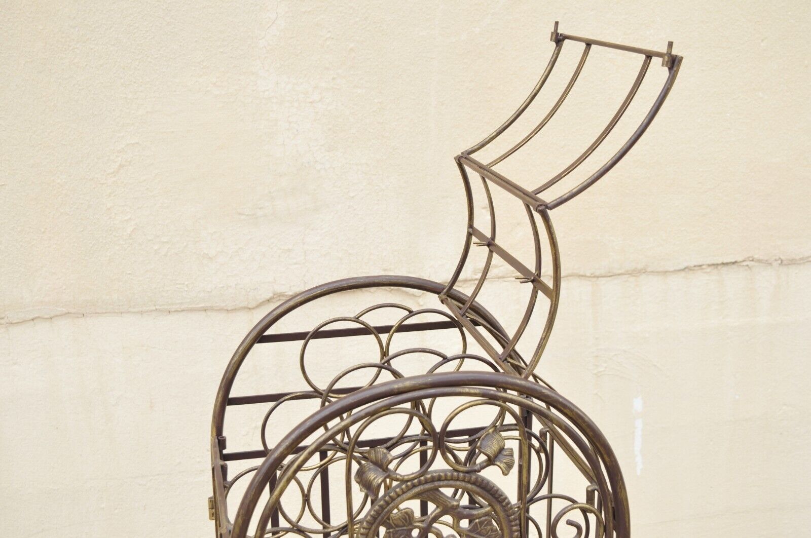 Wrought Iron 37 Wine Bottle Slot Holder Stand with Door Victorian Style