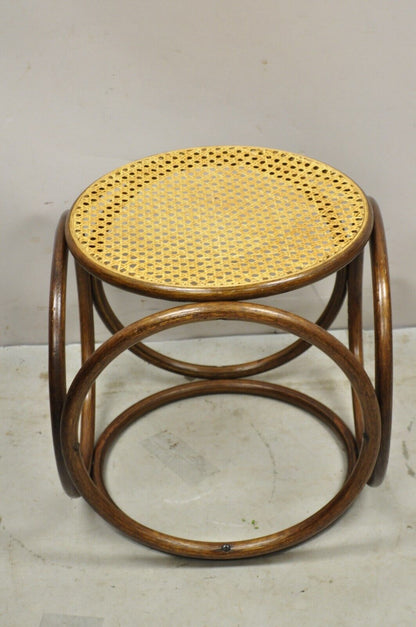Vintage Mid Century Modern Thonet Bentwood Cane Seat Round Stool (B)