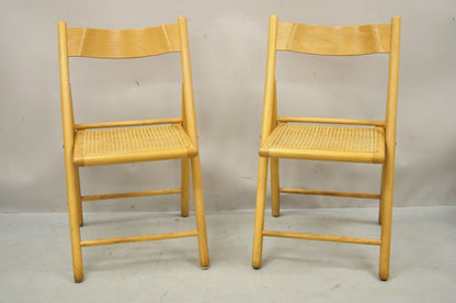 Vintage Habitat England Bentwood Cane Rattan Folding Chairs - a Pair