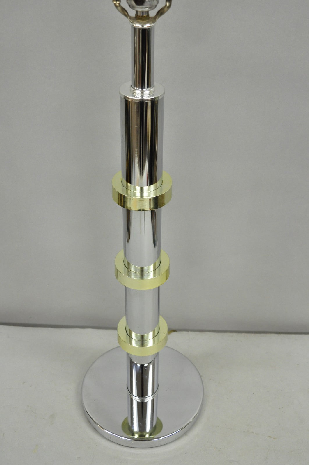 Vintage Mid Century Modern Stacked Chrome & Brass Cylinder Column Table Lamp