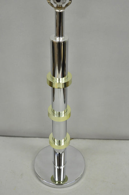 Vintage Mid Century Modern Stacked Chrome & Brass Cylinder Column Table Lamp