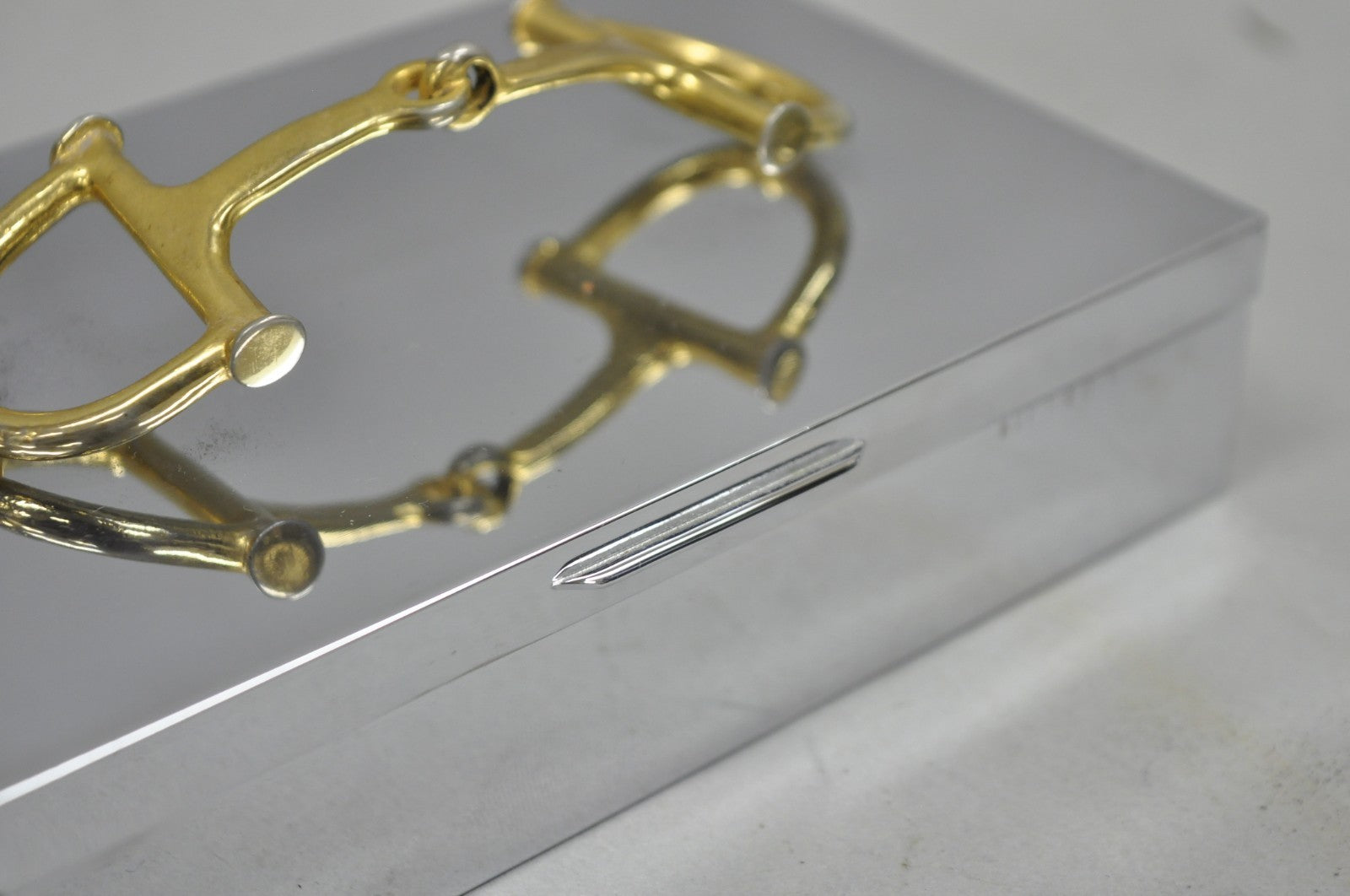 Vintage Brass Horsebit Silver Plated Gucci Style Cigarette Snuff Box Casket