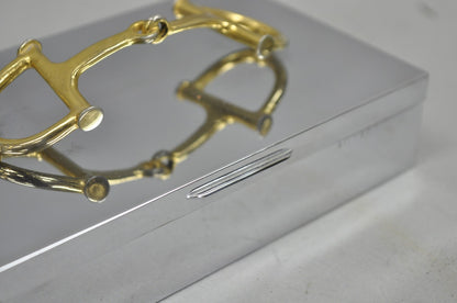 Vintage Brass Horsebit Silver Plated Gucci Style Cigarette Snuff Box Casket
