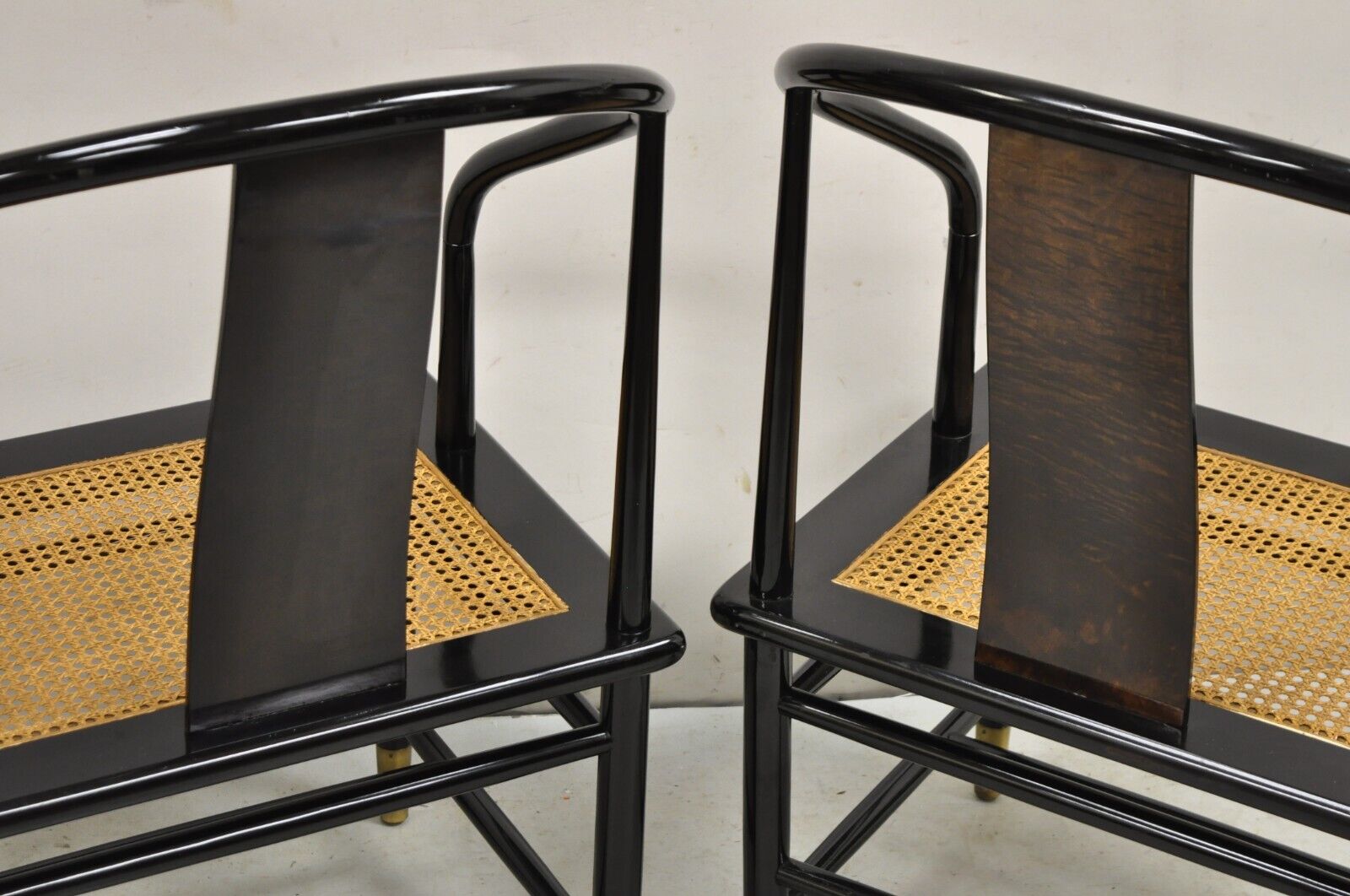 Vintage Henredon Scene 3 Oriental Black Lacquer Asian Horseshoe Chair - a Pair