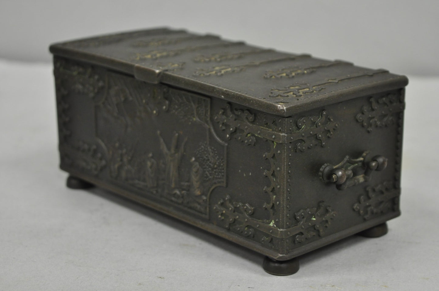 Antique "Iron Art" Denmark Bronze Trinket Jewelry Box Casket "Battle of Estonia"