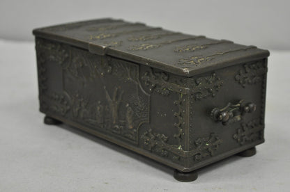 Antique "Iron Art" Denmark Bronze Trinket Jewelry Box Casket "Battle of Estonia"