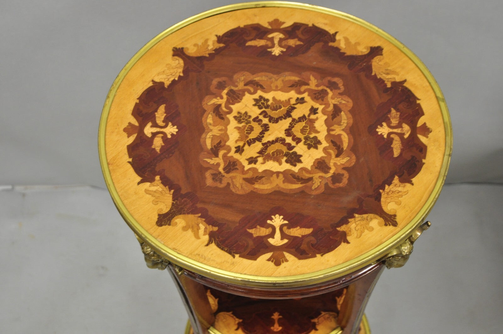 Vintage French Louis XVI Style Bronze Rams Head Ormolu 3 Tier Round Side Table