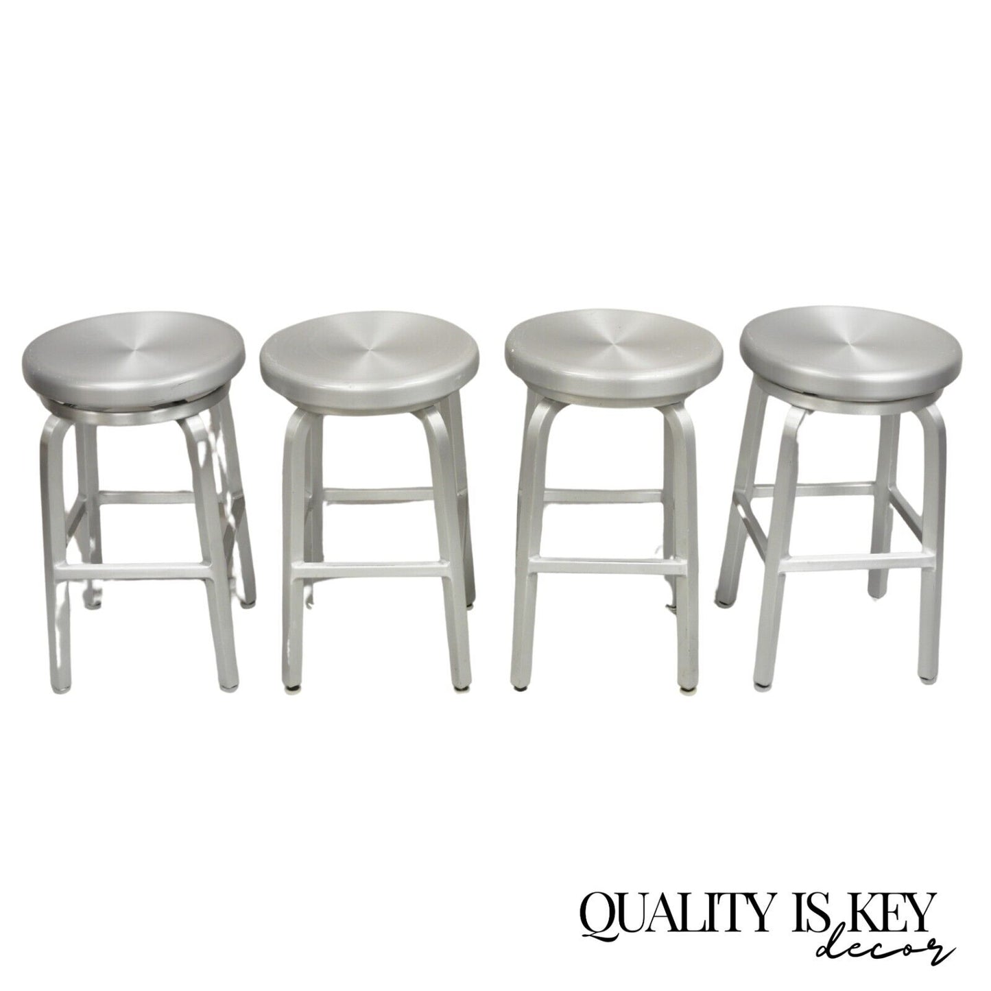 Crate & Barrel Brushed Aluminum Metal Swivel Counter Bar Stool - Set of 4