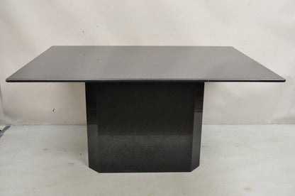 Vintage Modern Black Granite Rectangular Dining Table with Narrow Pedestal Base