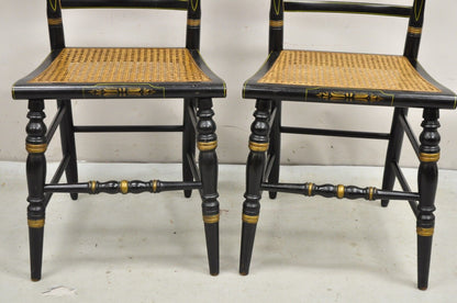 Vintage L. Hitchcock Black Stencil Harvest Decorated Cane Side Chair - a Pair
