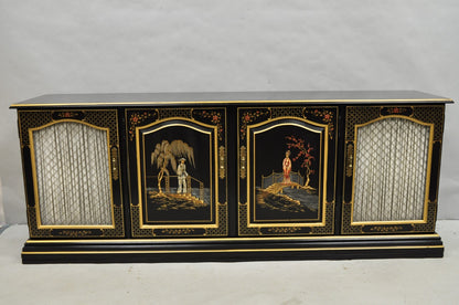 Habersham Chinoiserie Black Lacquer Credenza Buffet Media Entertainment Cabinet