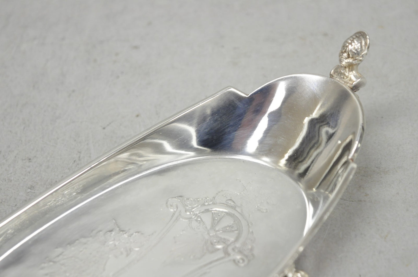 Antique French Renaissance Small Silver Plated Figural Twin Handle Trinket Dish