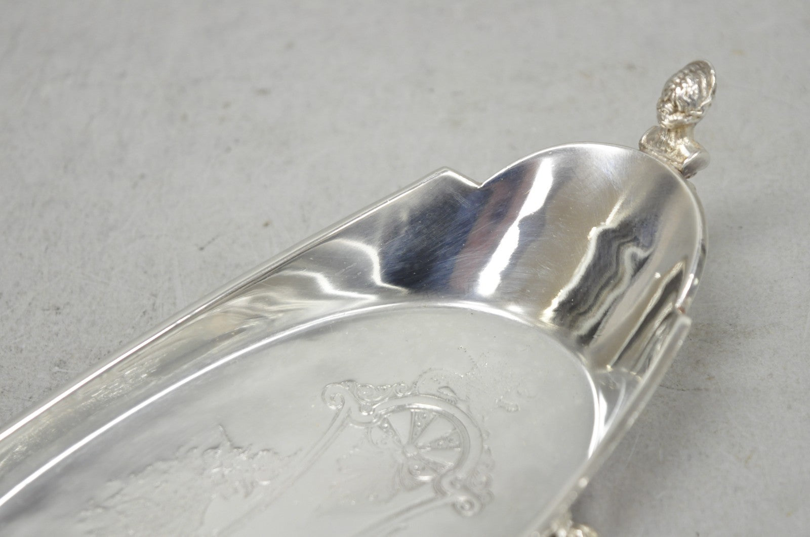 Antique French Renaissance Small Silver Plated Figural Twin Handle Trinket Dish