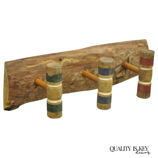 Vintage Farmhouse Croquet Mallet Repurposed Wall Hook Hat Coat Rack Shelf Holder