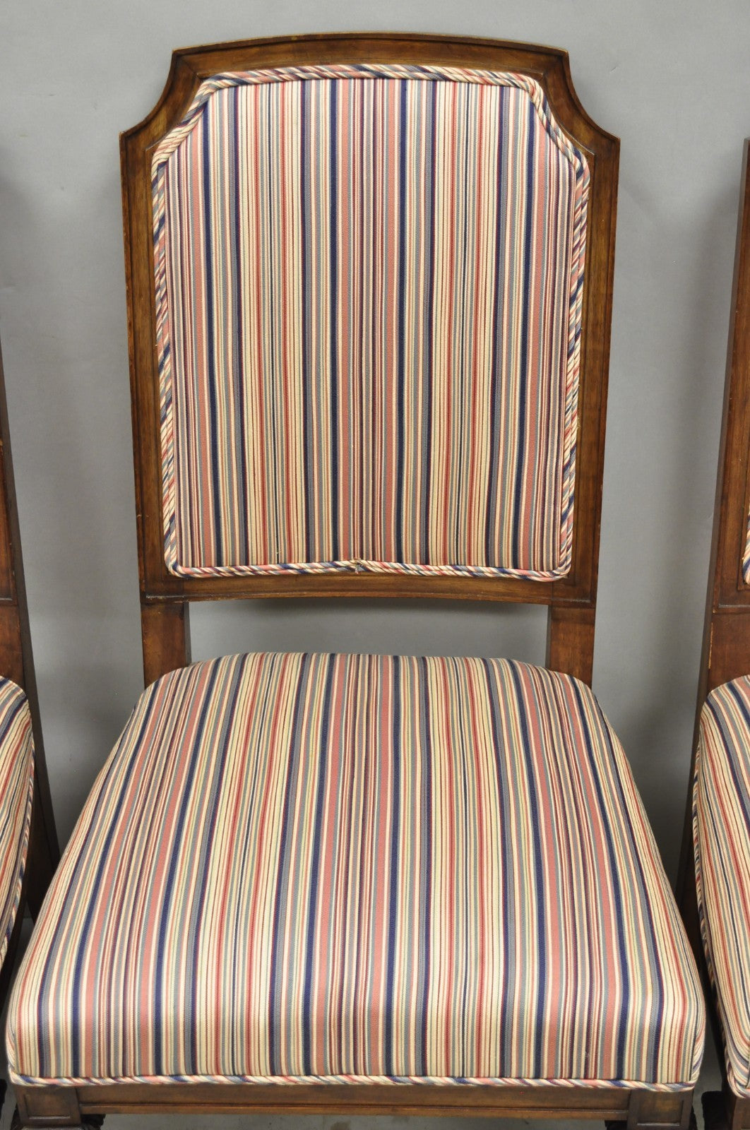 Vintage French Country Provincial Style Carved Walnut Dining Side Chair Set of 4