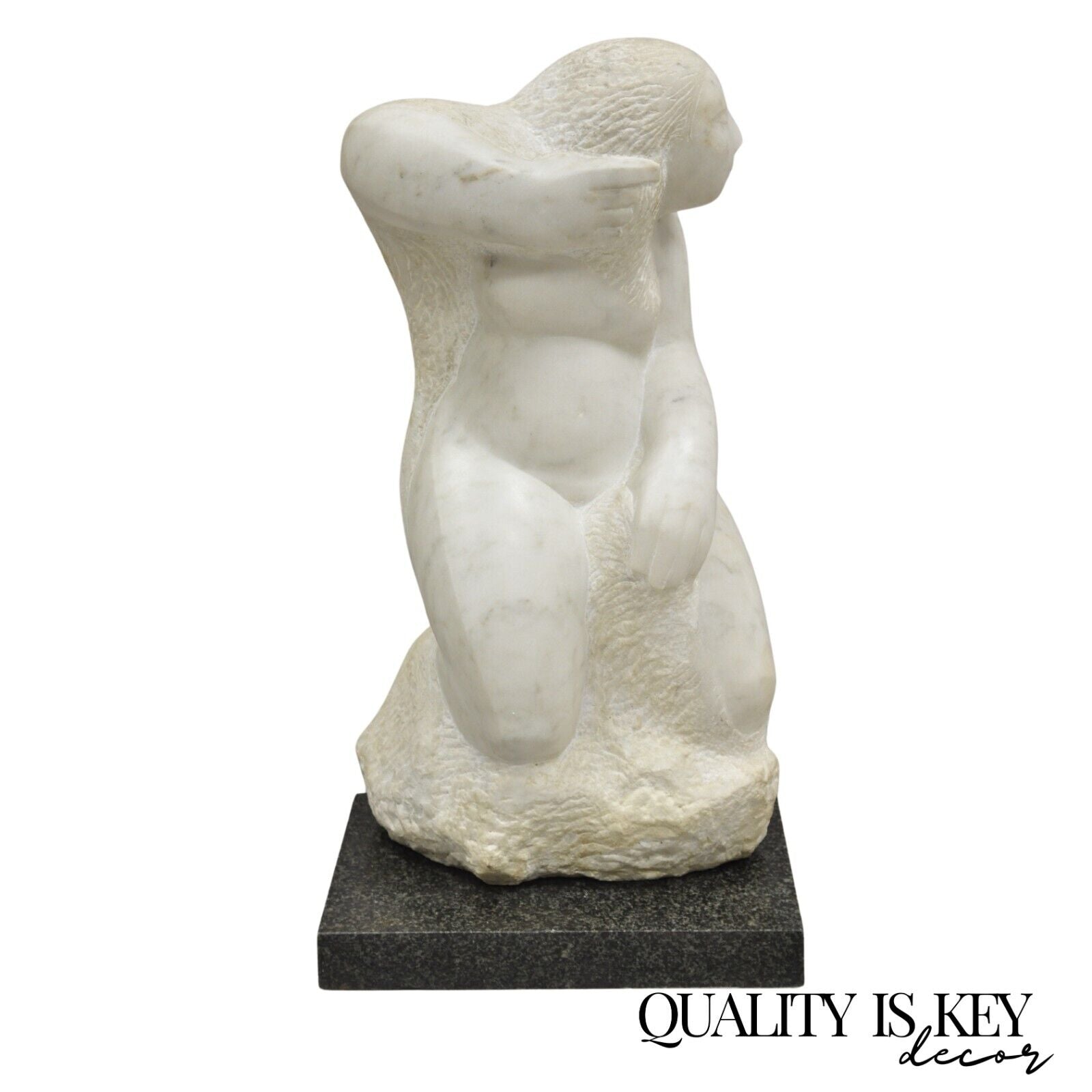 Lorrie Goulet Large Female Nude Carved Marble Abstract Sculpture on Marble Base