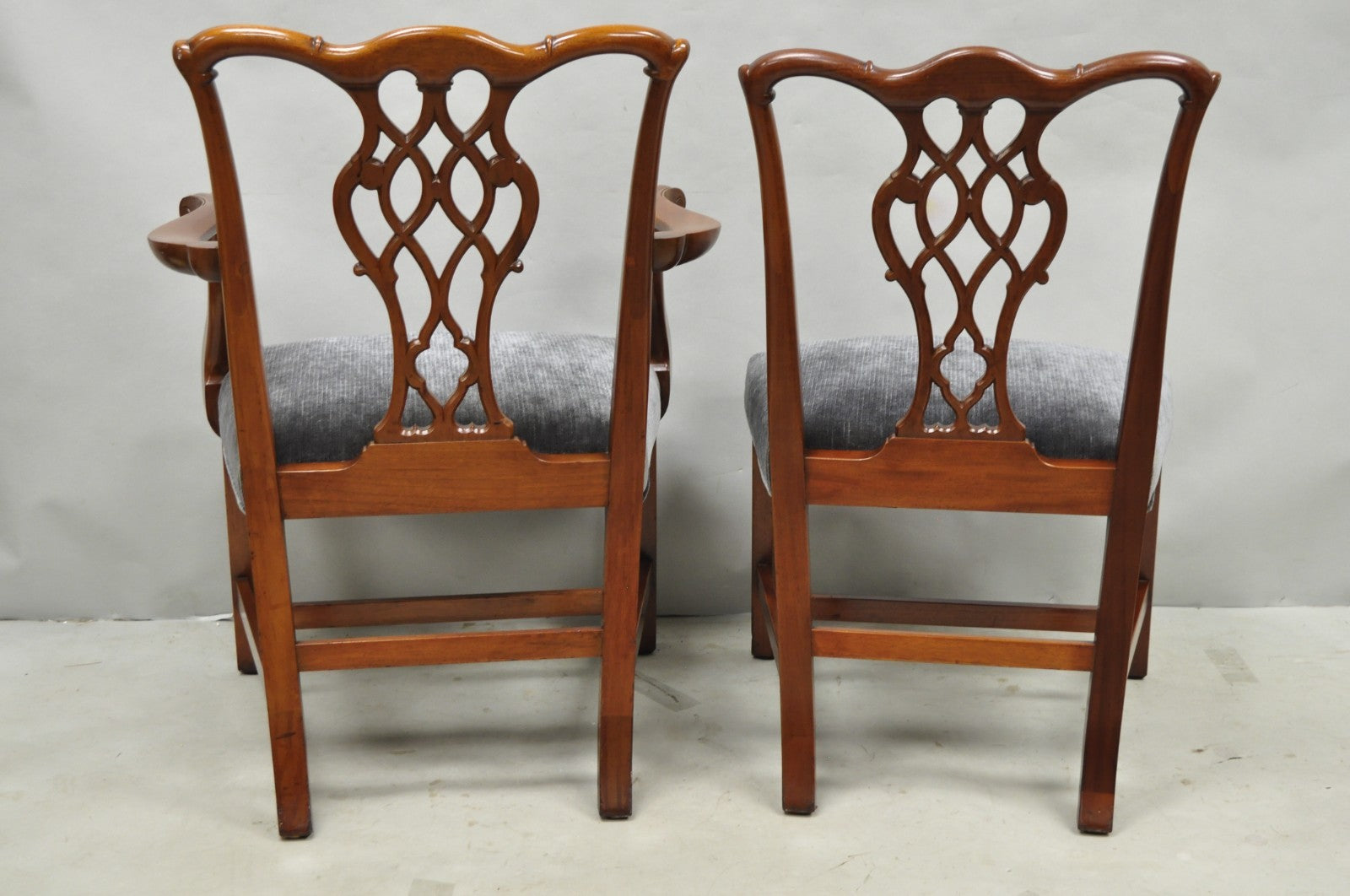 Antique Chippendale Style Mahogany Carved Fretwork Dining Chairs - Set of 10