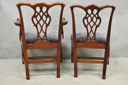 Antique Chippendale Style Mahogany Carved Fretwork Dining Chairs - Set of 10