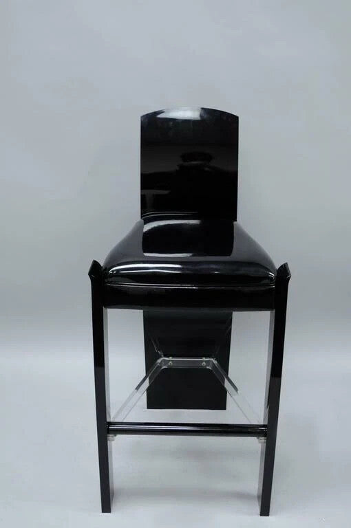 Vintage Mid Century Modern Black Lucite Sculptural Bar Stool Chair by Hill, Pair