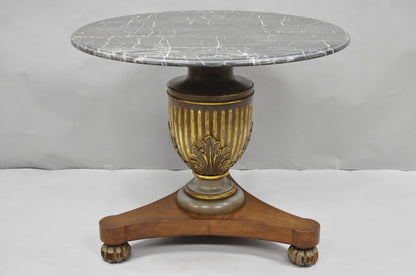 Vintage Italian Neoclassical Style Urn Pedestal Round Marble Side Tables - Pair