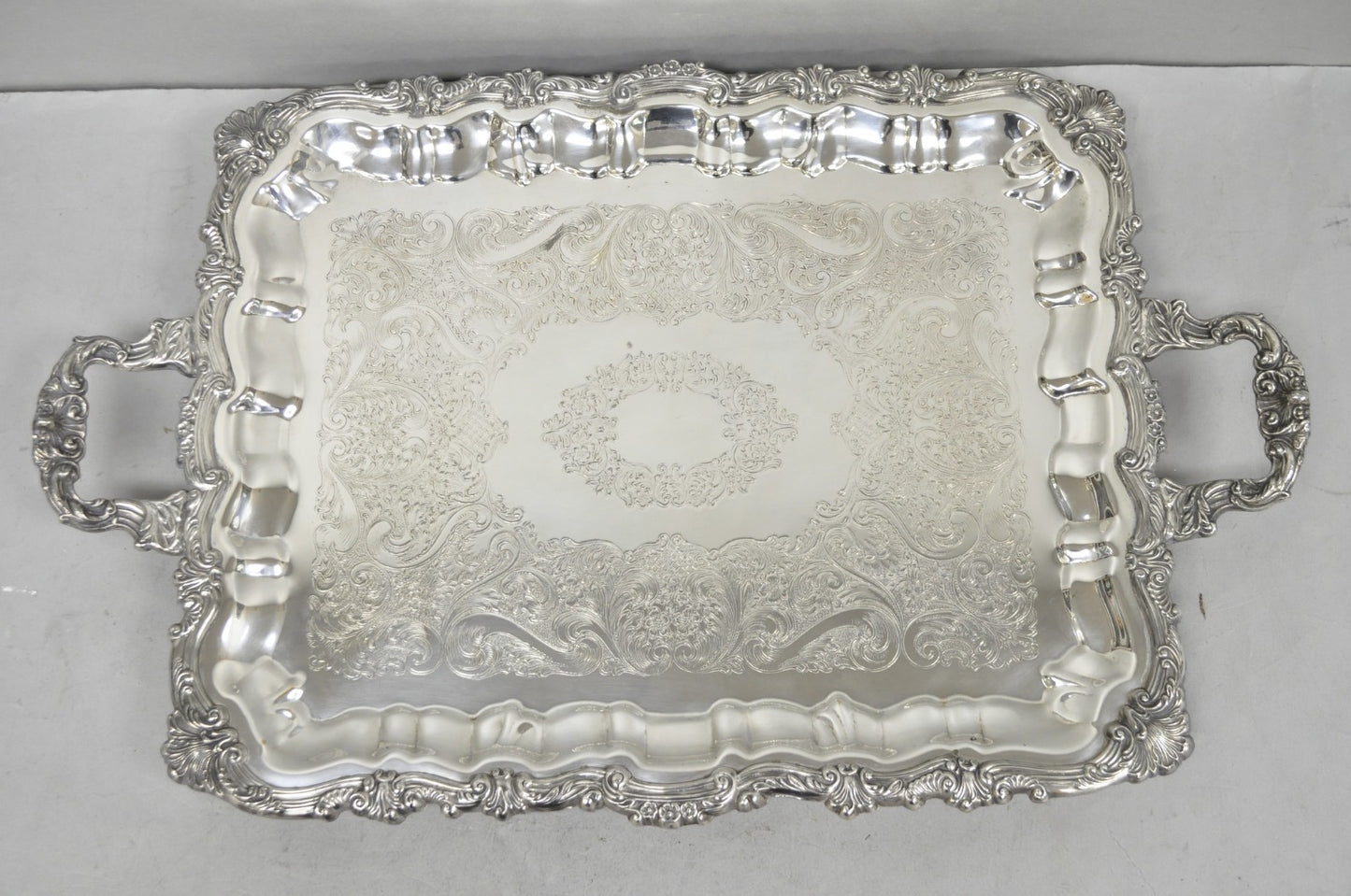 Vintage English Victorian Silver Plated Twin Handle Bar Serving Platter Tray