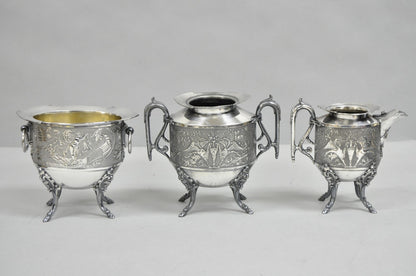 Antique English Baroque Silver Plated Figural Tea Set w/ Rogers Bro Tray - 7 Pcs