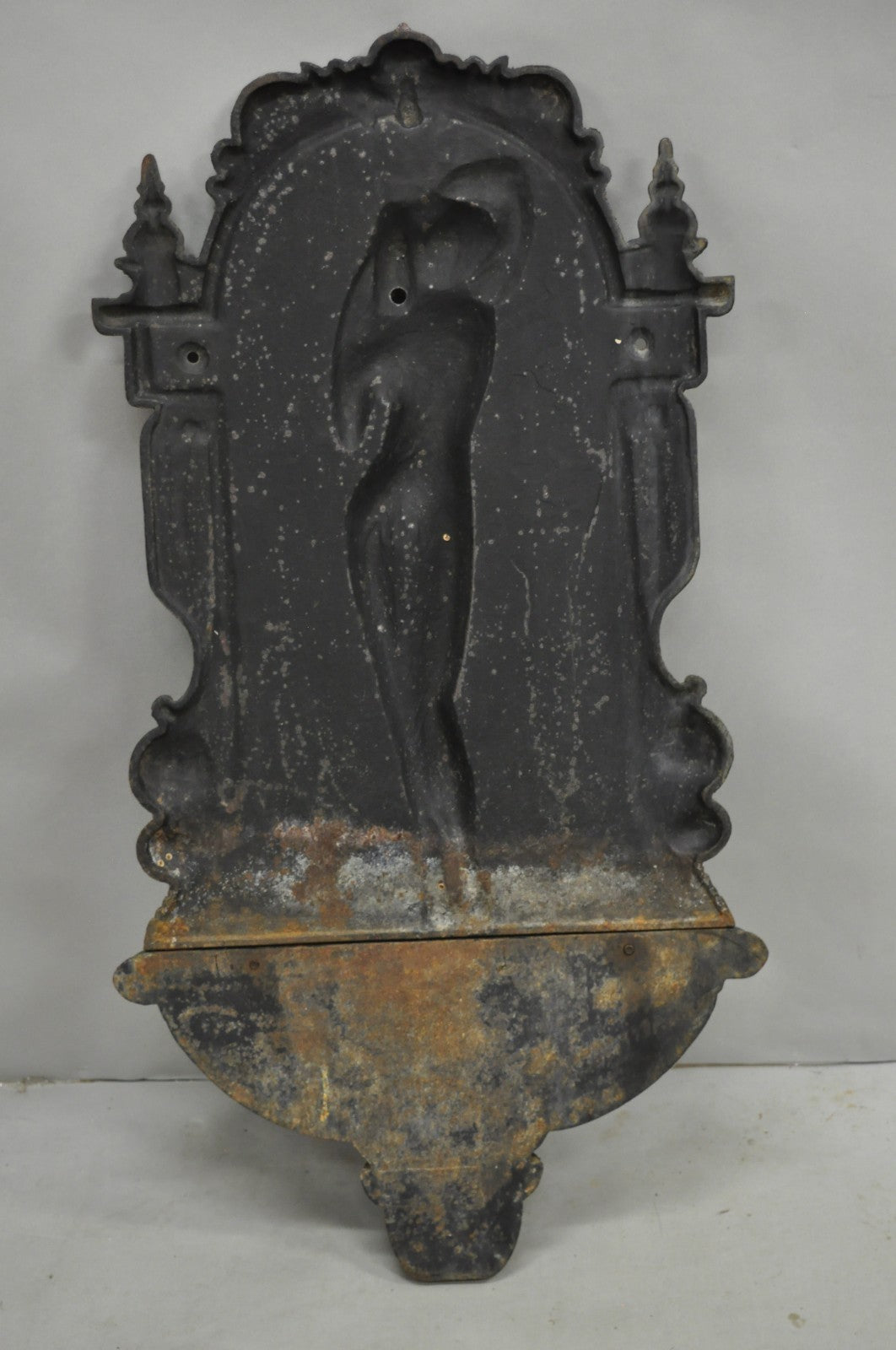 Vintage French Neoclassical Cast Iron Nude Maiden Wall Mounted Garden Fountain