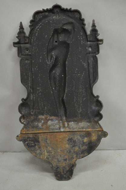 Vintage French Neoclassical Cast Iron Nude Maiden Wall Mounted Garden Fountain