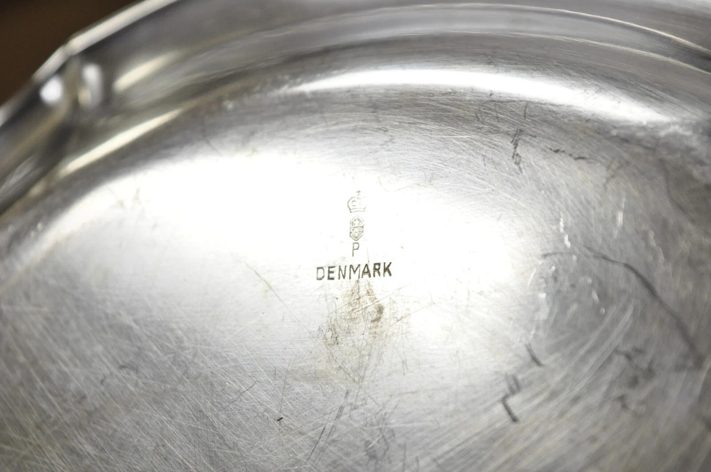 Vintage Denmark Art Nouveau Round Silver Plated Dish with Scrolling Handles