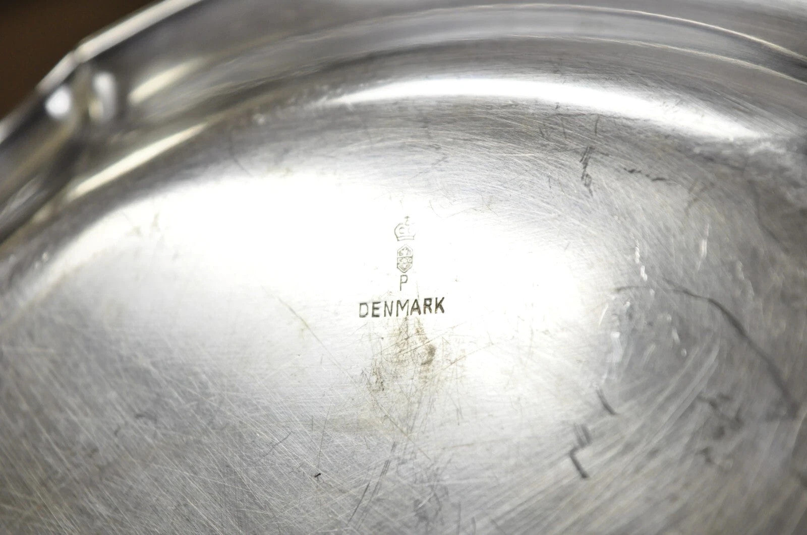 Vintage Denmark Art Nouveau Round Silver Plated Dish with Scrolling Handles