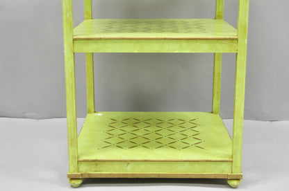 Vintage Italian Venetian Green Distress Painted 3 Tier French Country Side Table