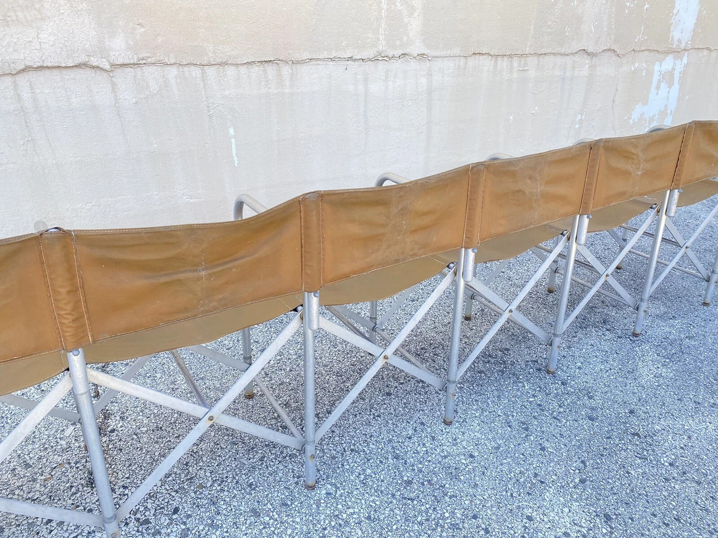Vintage Crown Mfg 7 Seat Aluminum Canvas Folding Chair Camping Sports Team Bench