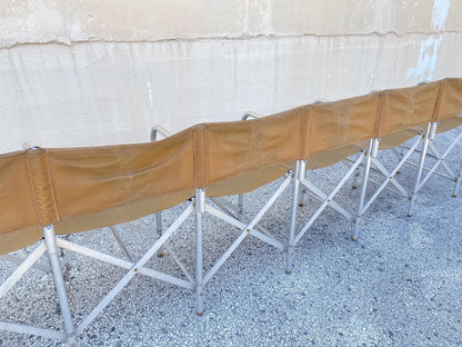 Vintage Crown Mfg 7 Seat Aluminum Canvas Folding Chair Camping Sports Team Bench