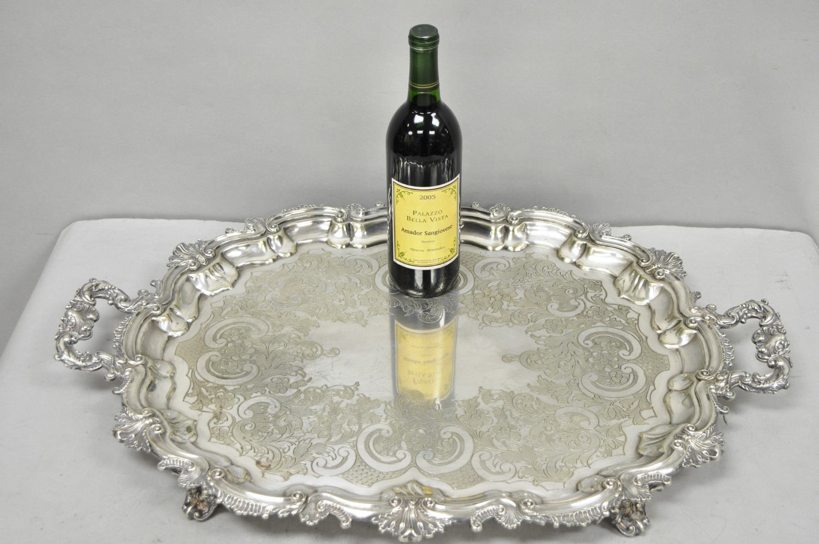 Antique Gorham English Victorian Silver Plated Scalloped Serving Platter Tray