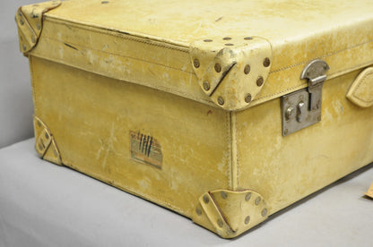 Antique 1930s French Vellum Parchment Large 30" Cream Hard Case Suitcase Luggage