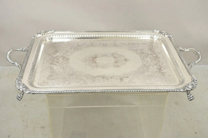 Antique English Victorian Rectangular Silver Plated Platter Bar Tray on Paw Feet