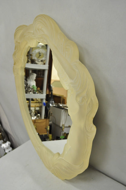 Vintage Art Nouveau Revival Lucite Acrylic Figural Woman Round Wall Mirror